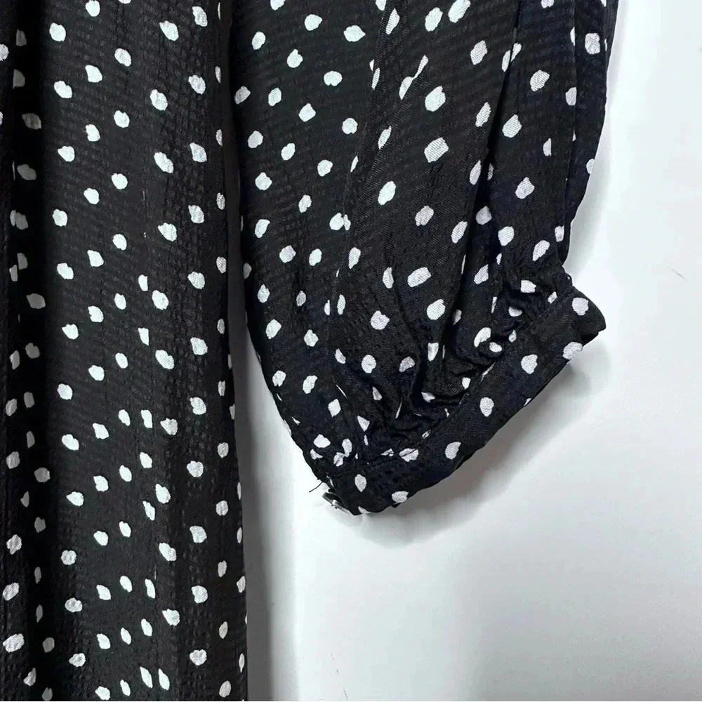 Anthropologie Black White Polka Dot Open Back Flowy Fit Flare Swing Dress